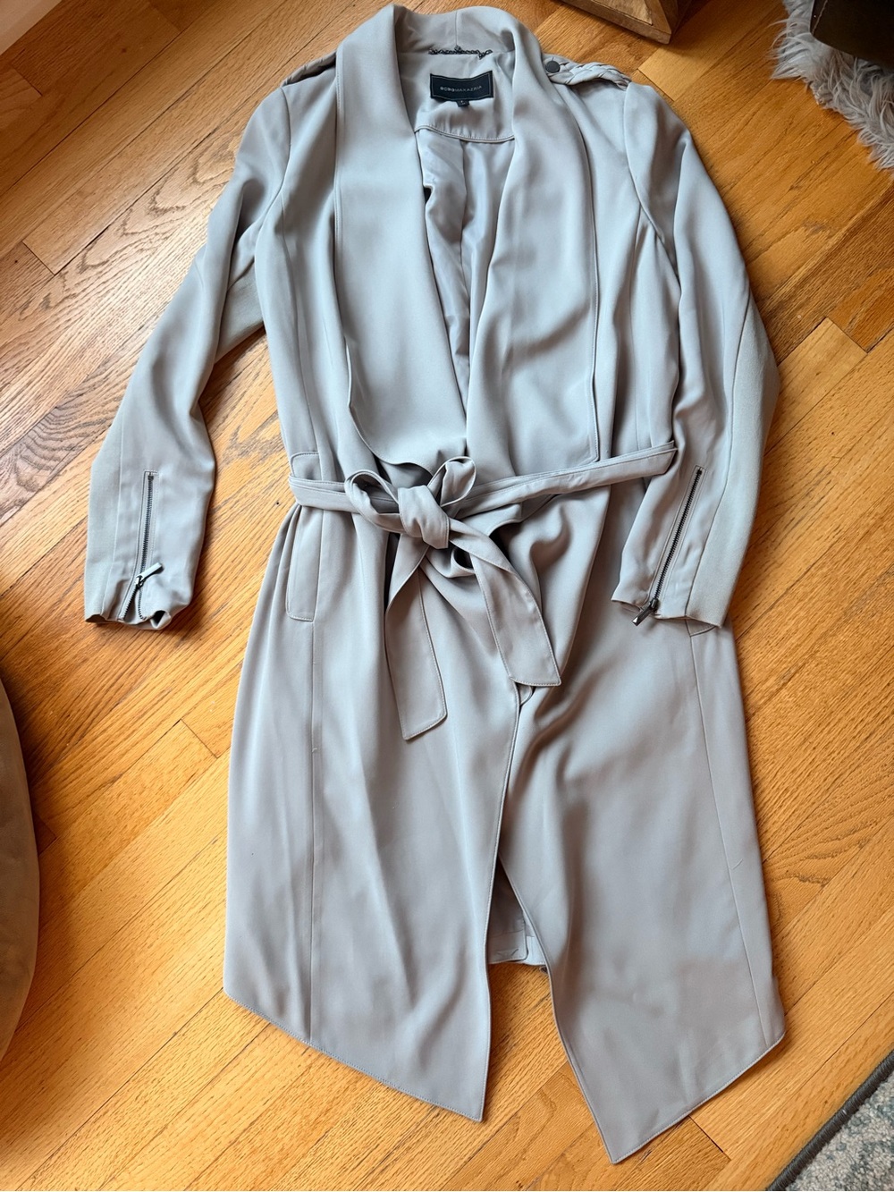 BCBGMAXAZRIA Taupe Belted Trench Coat Zip Cuff Size M